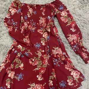 Red floral flowy dress